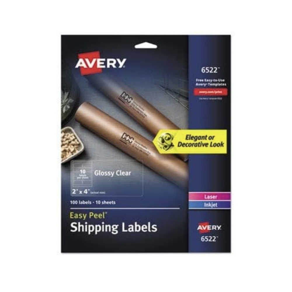 Avery Glossy Crystal Clear Address Labels | 69 Labels, 2" x 4" (6522)